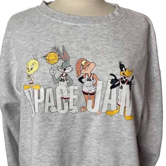 Space Jam A New Legacy Sweatshirt Womens Medium Tweety Bugs Lola Daffy Gray - Picture 2 of 12